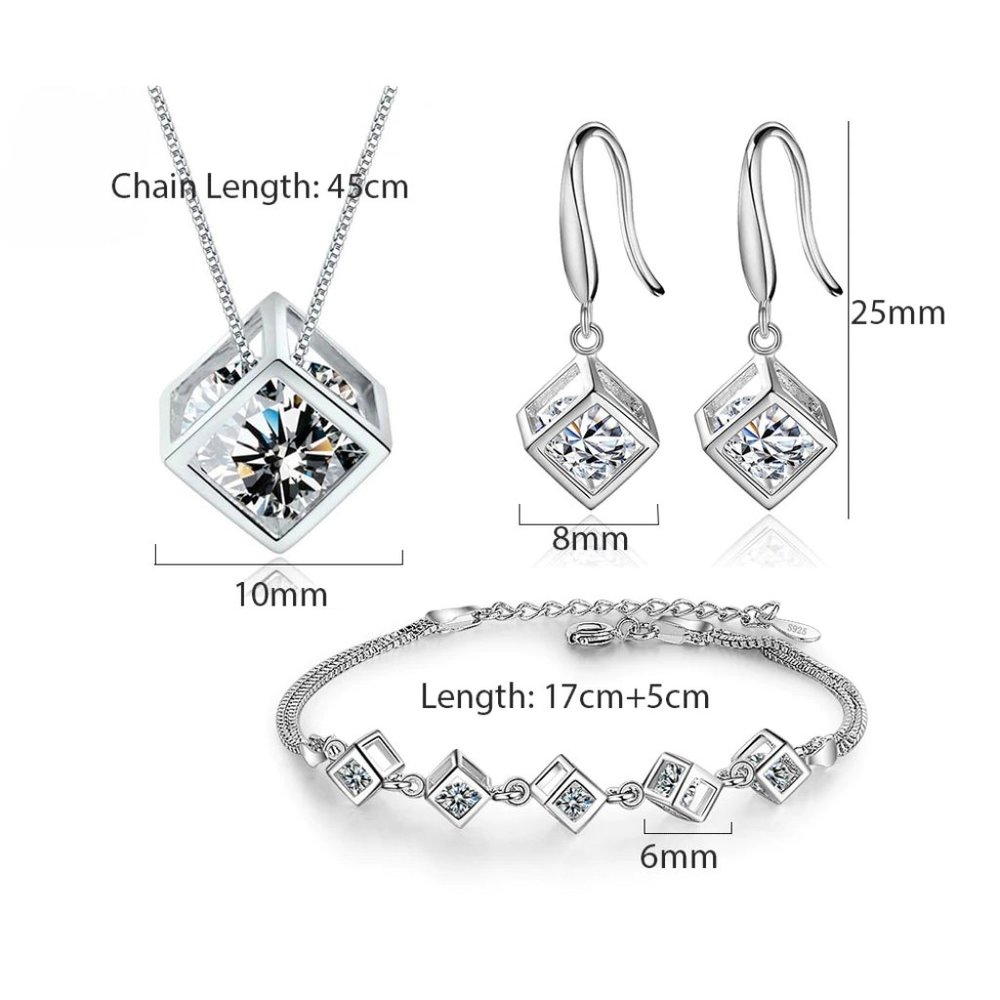 NEW [Set of 3] 925 Sterling Silver Diamond Cube - Picture 10 of 10